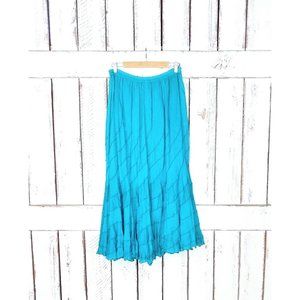 Vintage blue sheer rayon tiered ruffle maxi skirt